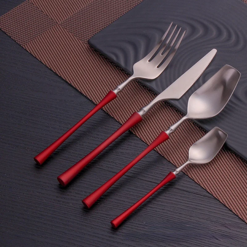 Набор матовых столовых приборов набор толстых красное серебро вилка ложка ножи