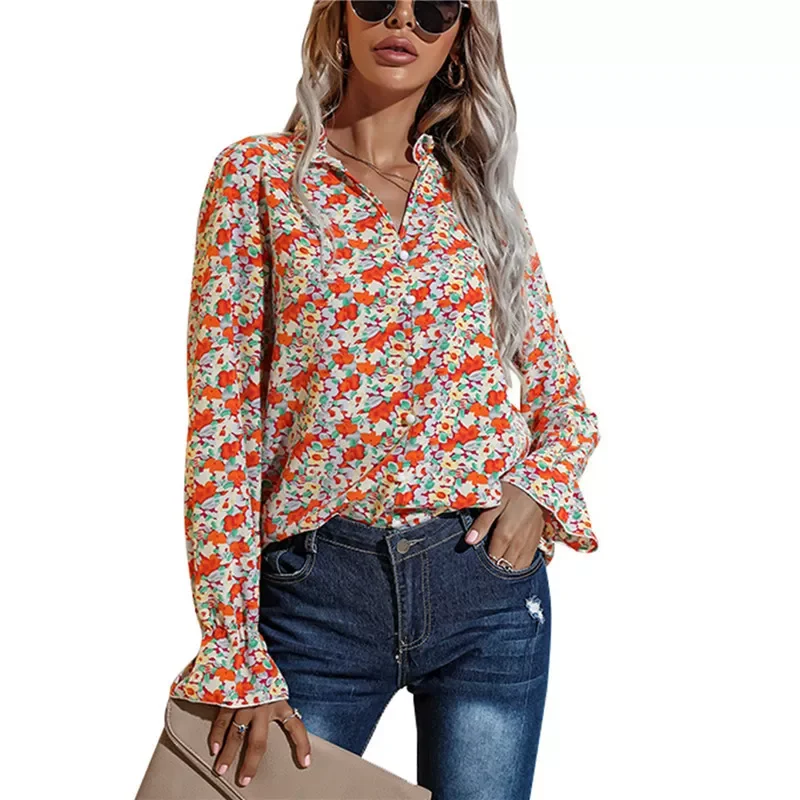 Women Casual V-neck Flower Print Shirt Fashion Long Sleeve Button Shirt Office Ladies Elegant Loose Blouse
Women Casual V-neck Flower Print Shirt Fashion Long Sleeve Button Shirt Office Ladies Elegant Loose Blouse