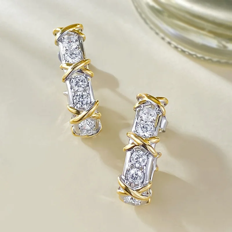 New European and American S925 Silver Cross Colored Solid Silver Gold Plated Full Diamond Earrings, High end Luxury Earhooks
New European and American S925 Silver Cross Colored Solid Silver Gold Plated Full Diamond Earrings, High end Luxury Earhooks
