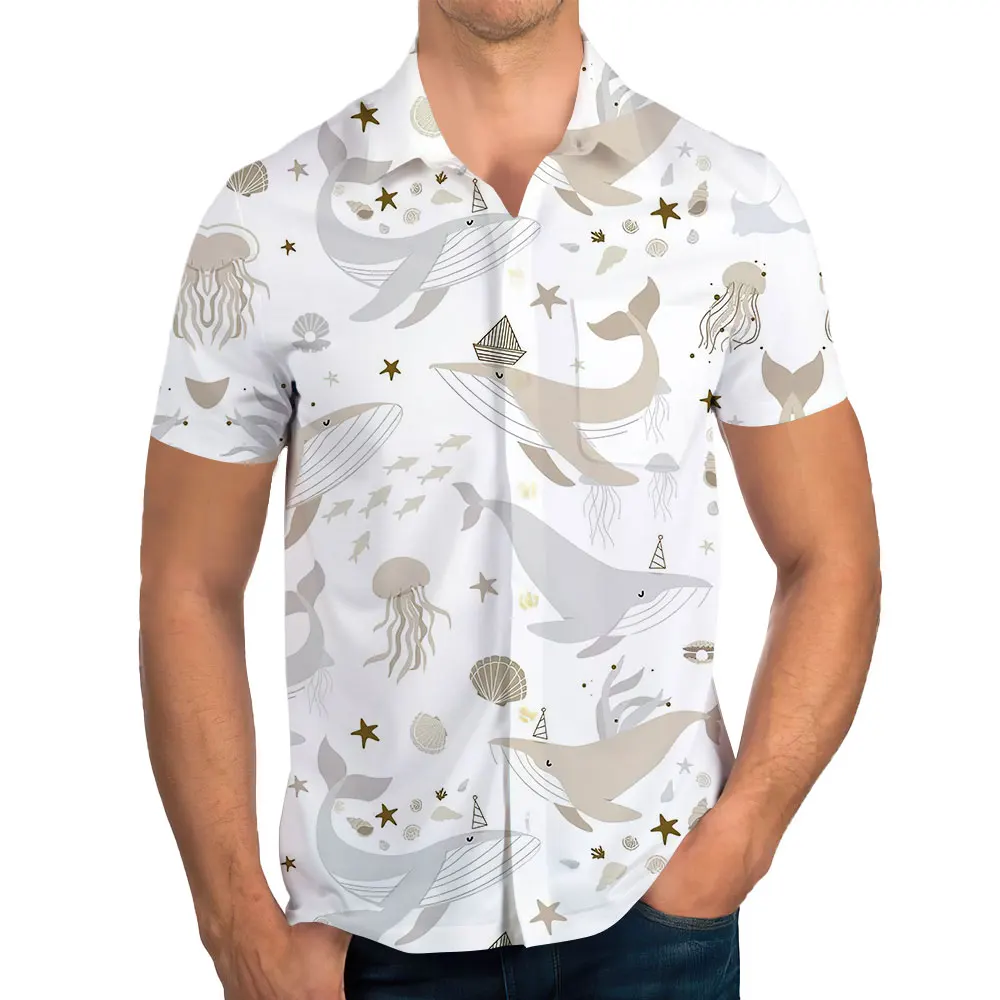 Summer Men's Polo Neck Short Sleeve Shirt Whale Print Short Sleeve Loose Top Extra Large Whale Pattern Shirt Men's Wear
Summer Men's Polo Neck Short Sleeve Shirt Whale Print Short Sleeve Loose Top Extra Large Whale Pattern Shirt Men's Wear