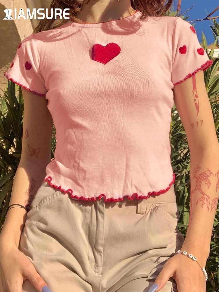 IAMSURE Sweet Heart Shape Embroidery Cropped T Shirt Casual O-Neck Short Sleeve Tees Summer Fashion Cute Streetwear Preppy Style
IAMSURE Sweet Heart Shape Embroidery Cropped T Shirt Casual O-Neck Short Sleeve Tees Summer Fashion Cute Streetwear Preppy Style