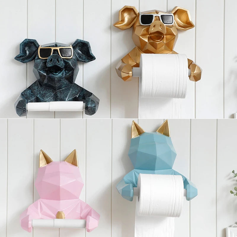 

Animal Head Tissue Box Statue Dog Figurine Pig Hanging Toilet Paper Holder Washroom Wall Home Decor Cat Roll Paper Wall Mount
