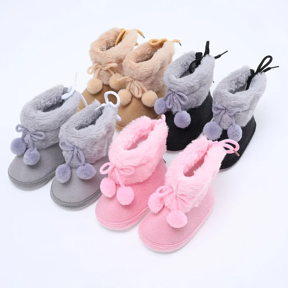 

Зимние меховые ботинки для новорожденных, Нескользящие вентилируемые Модные женские ботинки для первых шагов, Зимняя Теплая обувь для маленьких девочек от 0 до 12 месяцев