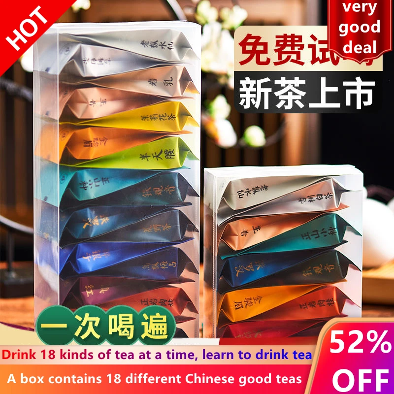 One box contains 18 different kinds of Chinese good tea, Tieguanyin, Dahongpao, Jasmine tea, Pu'er, Lapsang Souchong, Jin Junmei
One box contains 18 different kinds of Chinese good tea, Tieguanyin, Dahongpao, Jasmine tea, Pu'er, Lapsang Souchong, Jin Junmei