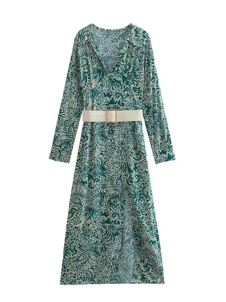 DYLQFS 2022 Women Autumn Fashion Print Dress with Belt Vintage Long Sleeve V Neck Side Slit Female Midi Dress
DYLQFS 2022 Women Autumn Fashion Print Dress with Belt Vintage Long Sleeve V Neck Side Slit Female Midi Dress