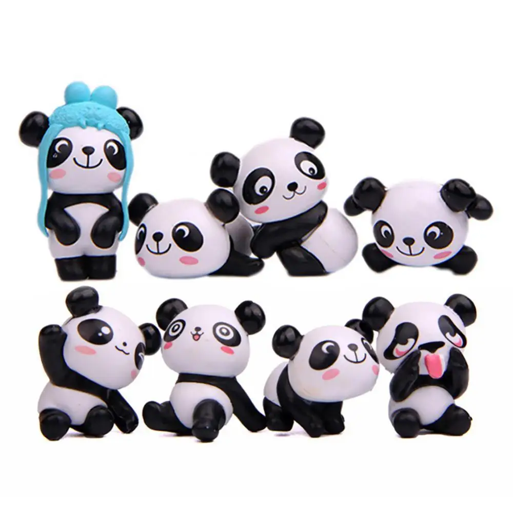 

8 шт./компл. Милая мультяшная панда, игрушка, статуэтки, ландшафт, Декор, китайский стиль, кавайные панды, модели животных