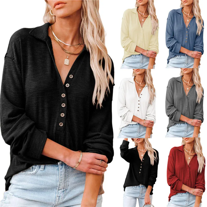 Women Casual Button Up V Neck Tops Long Sleeves Solid Color Turn-Down Collar Knitted Tops Cute Relaxed Fit Shirts
Women Casual Button Up V Neck Tops Long Sleeves Solid Color Turn-Down Collar Knitted Tops Cute Relaxed Fit Shirts