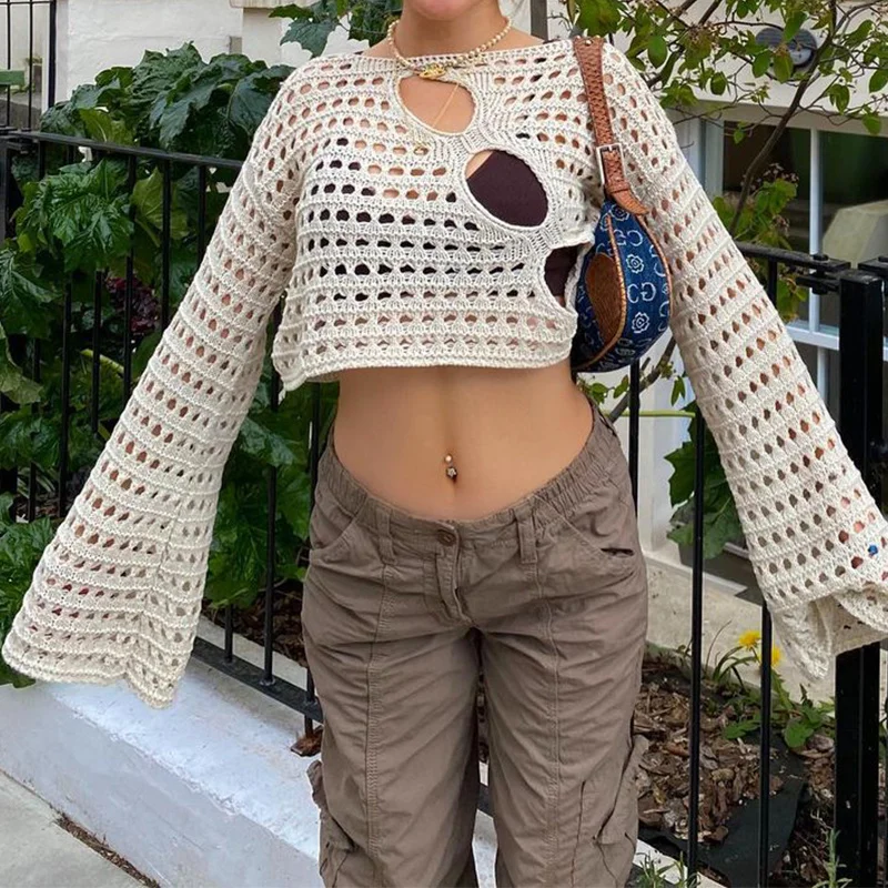 2023 Knitted Hollow Out Crop Sweater 90s Vintage Loose Pullovers Y2K Aesthetic Crochet Top Sexy Streetwear Long Sleeve Cover Ups
2023 Knitted Hollow Out Crop Sweater 90s Vintage Loose Pullovers Y2K Aesthetic Crochet Top Sexy Streetwear Long Sleeve Cover Ups