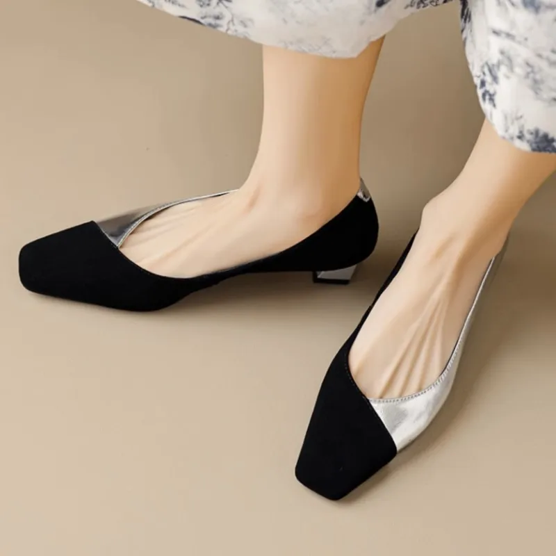 New Women's Pumps Patchwork Boat Shoes Square Toe Slip on Designer Shoes Black Gold Sliver Mixed Color High Heels Autumn 1491N
New Women's Pumps Patchwork Boat Shoes Square Toe Slip on Designer Shoes Black Gold Sliver Mixed Color High Heels Autumn 1491N