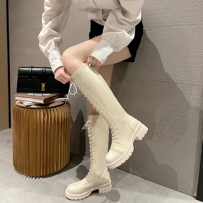 Autumn Winter Warm Thick Sole Knee High Boots Women Leather Elastic Lace Up High Tube Knight Boots British Style Zip Long Boots
Autumn Winter Warm Thick Sole Knee High Boots Women Leather Elastic Lace Up High Tube Knight Boots British Style Zip Long Boots
