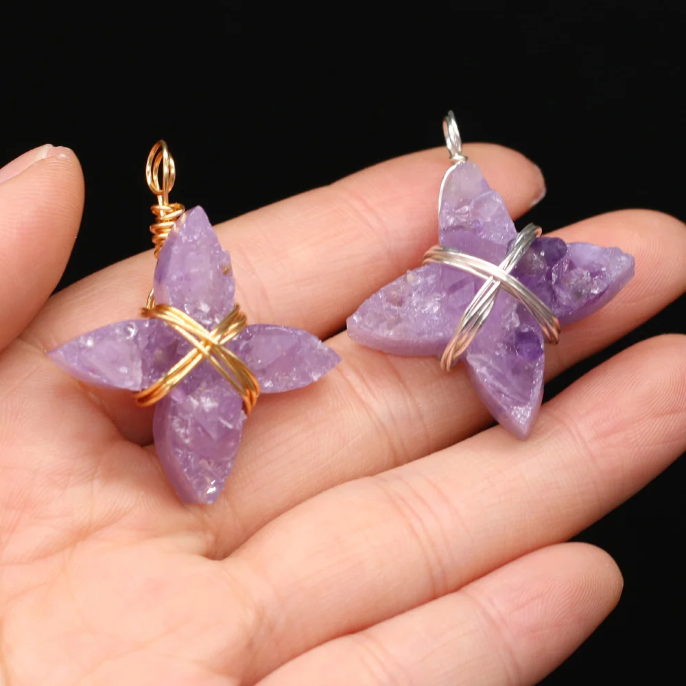 Natural Stone Amethyst Winding Wire Irregular Flower Pendant For Jewelry MakingDIY Necklace Earring Accessorie Charm Gift30x40mm 
Natural Stone Amethyst Winding Wire Irregular Flower Pendant For Jewelry MakingDIY Necklace Earring Accessorie Charm Gift30x40mm