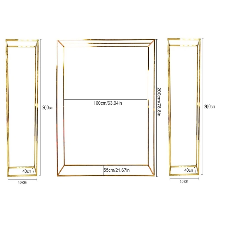 

3pcs Luxury Wedding Arch Square Gold Plating Column Plinth Balloon Shelf Birthday Stage Outdoor Frame Backdrop Decorate