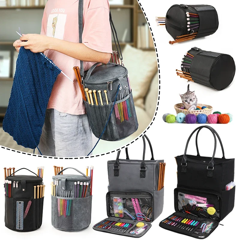 

DIY Woven Storage Bag Sewing Embroidery Tool Storage Crochet Yarn Drum Bag Bead Rhinestone Button Storage Package Yarn Storage