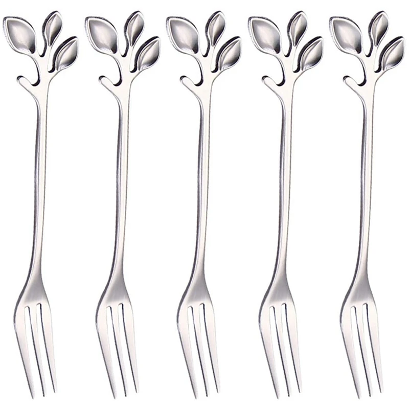 Hot SV-вилка из нержавеющей стали, ручка в форме листа, десертная вилка, кухонные аксессуары для фруктов, салатов, мяса. Серебристый 5 предметов 
Hot SV-вилка из нержавеющей стали, ручка в форме листа, десертная вилка, кухонные аксессуары для фруктов, салатов, мяса. Серебристый 5 предметов