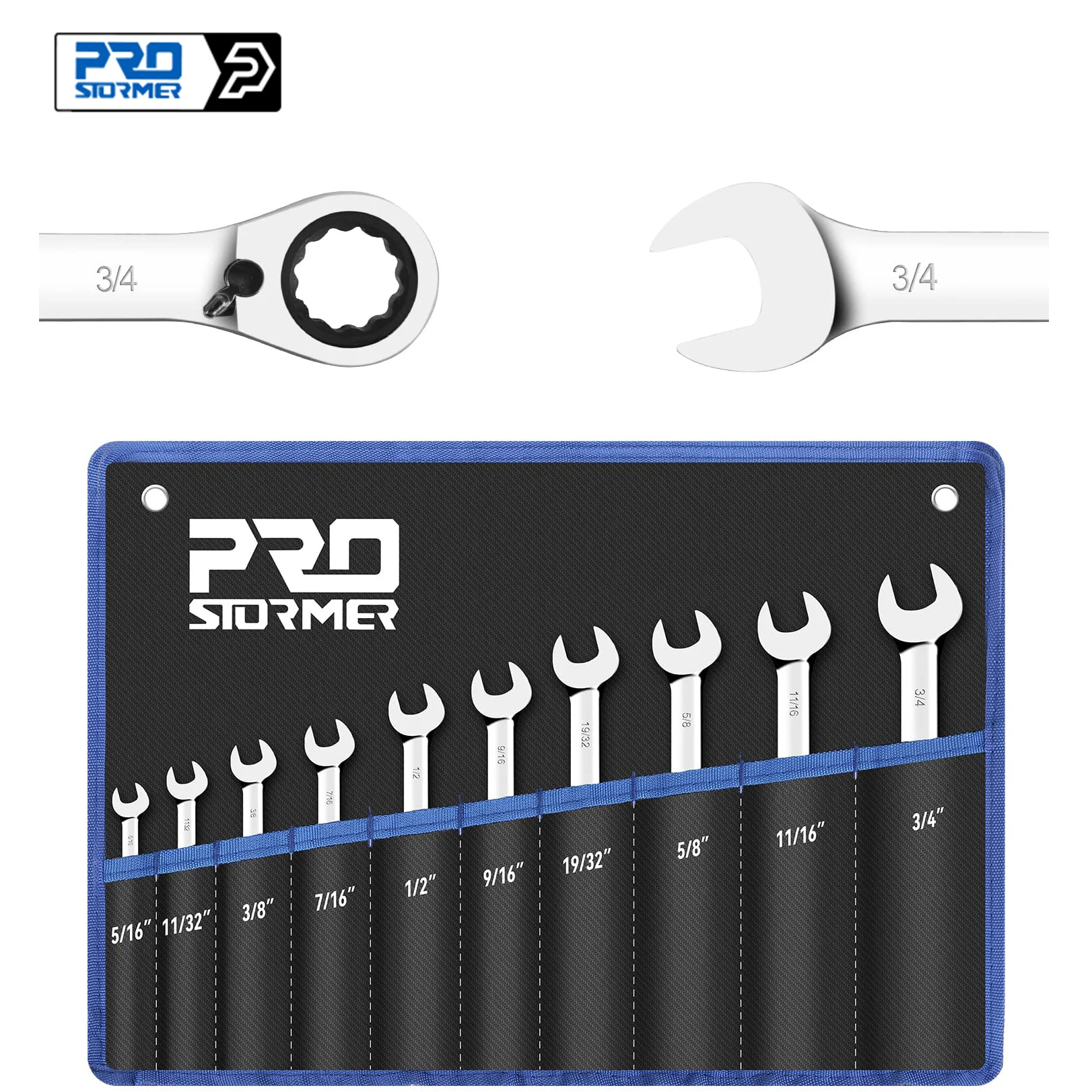 Reversible Ratcheting Combination Wrench Set 10-Piece 5/16" to 3/4" SAE Box End and Open End Spanner PROSTORMER
Reversible Ratcheting Combination Wrench Set 10-Piece 5/16" to 3/4" SAE Box End and Open End Spanner PROSTORMER