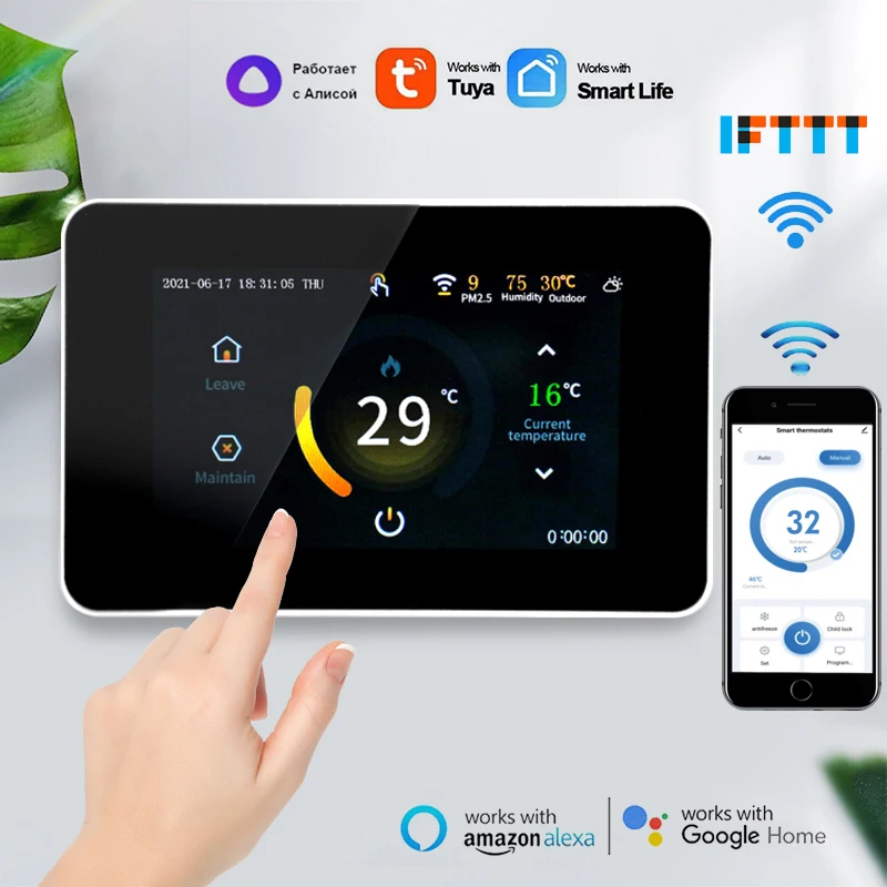 

WiFi Smart Thermostat Electric Floor Heating Water Gas Boiler Temperature Controller Tuya Home PM2.5 Weather Forecast for Alexa