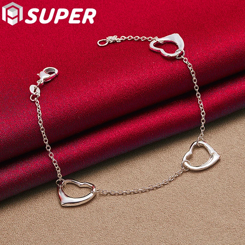 925 Sterling Silver Three Hearts Chain Bracelet For Women Charm Wedding Engagement Party Fashion Jewelry 
925 Sterling Silver Three Hearts Chain Bracelet For Women Charm Wedding Engagement Party Fashion Jewelry