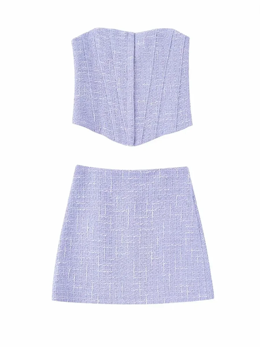 Women Fashion Plaid Tweed Sheath Cropped Corsets High Waist Zipper Fly Bud Short Skirts 2022 Summer Female Casual Two Piece Sets 
Women Fashion Plaid Tweed Sheath Cropped Corsets High Waist Zipper Fly Bud Short Skirts 2022 Summer Female Casual Two Piece Sets