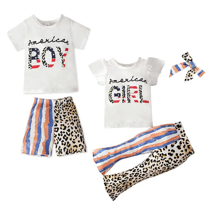 Children's Clothing Suit Baby Boys Girls Summer Independence Day Short Sleeve Letter T-Shirt Top+Leopard Print Pants+Headband
Children's Clothing Suit Baby Boys Girls Summer Independence Day Short Sleeve Letter T-Shirt Top+Leopard Print Pants+Headband