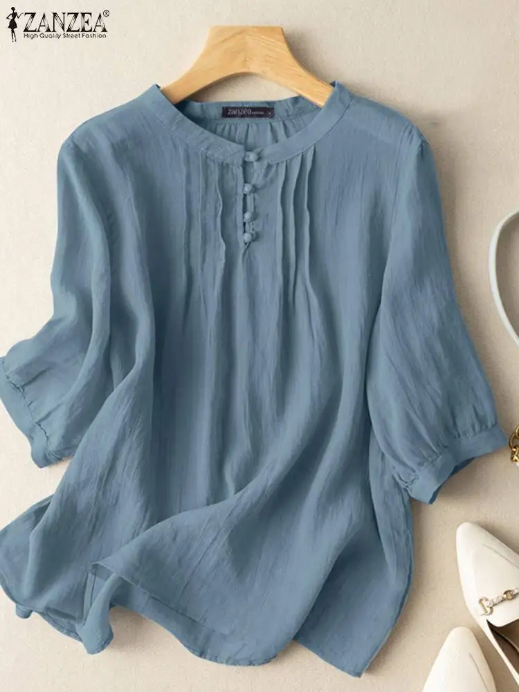 Elegant 3/4 Sleeve Cotton Tops ZANZEA Summer Women Solid Blouse Tunic Vintage Loose Casual Holiday Shirt Female Work Blusas 2023
Elegant 3/4 Sleeve Cotton Tops ZANZEA Summer Women Solid Blouse Tunic Vintage Loose Casual Holiday Shirt Female Work Blusas 2023