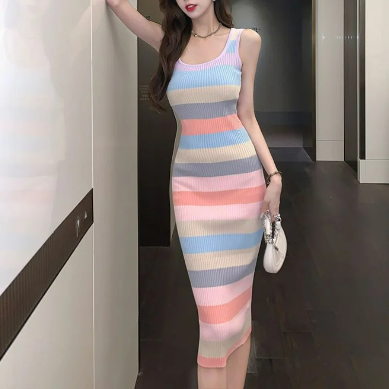 Y2k Korean Fashion All-match Summer Vestido Square Collar Clavicle-exposed Sleeveless Vest Robe Femme Rainbow Stripe Knit Dress
Y2k Korean Fashion All-match Summer Vestido Square Collar Clavicle-exposed Sleeveless Vest Robe Femme Rainbow Stripe Knit Dress