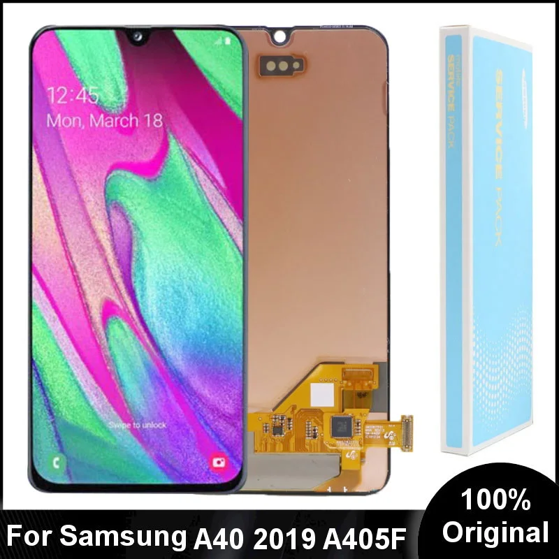 Original 5.9"AMOLED lcd For Samsung A40 LCD 2019 A405 A405F display touch glass screen Digitizer Assembly with frame replacement
Original 5.9"AMOLED lcd For Samsung A40 LCD 2019 A405 A405F display touch glass screen Digitizer Assembly with frame replacement