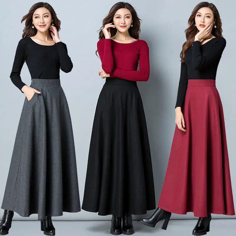 Women Autumn Winter High Waist Woolen Skirts Female Fashion Wool Elastic A-Line Maxi Skirt Ladies Casual Long Pleated Ropa Mujer
Women Autumn Winter High Waist Woolen Skirts Female Fashion Wool Elastic A-Line Maxi Skirt Ladies Casual Long Pleated Ropa Mujer