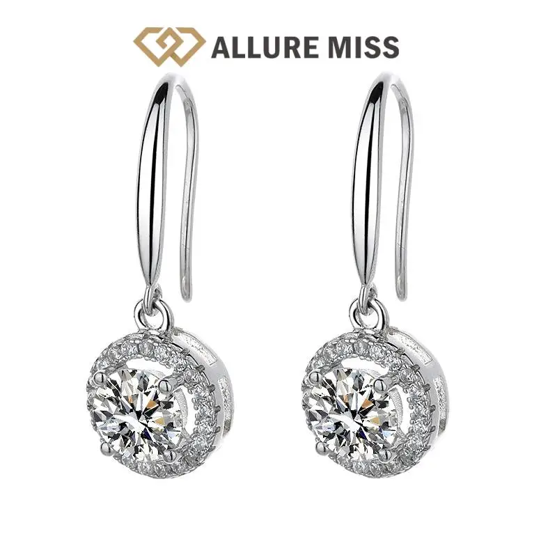 

Gift 100% 925 Sterling Silver Earrings for Women Moissanite GRA Certified Dcolor TopGift Round Brilliant Cut Quality Sparkling