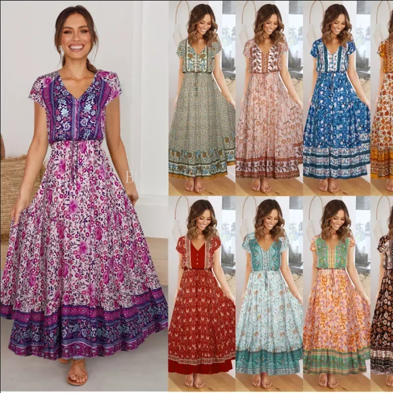 Cotton Women Summer Boho Dress 2021Bohemian Maxi Robe Casual V-neck Short Sleeve Button Floral Print Long Beach Dresses Vestidos
Cotton Women Summer Boho Dress 2021Bohemian Maxi Robe Casual V-neck Short Sleeve Button Floral Print Long Beach Dresses Vestidos