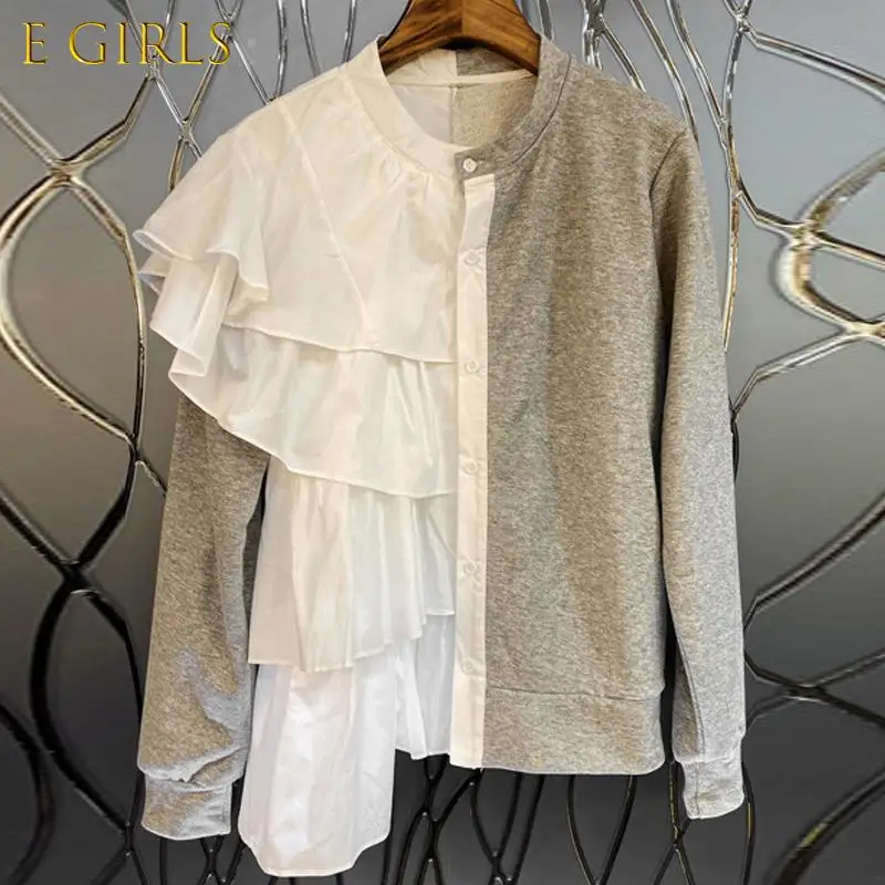 E GIRLS Fake Two Pieces Sweatshirts Women Ruffle Hit Color Patchwork Irregular Coat Autumn 2021 Korean Hoodie Cardigan
E GIRLS Fake Two Pieces Sweatshirts Women Ruffle Hit Color Patchwork Irregular Coat Autumn 2021 Korean Hoodie Cardigan