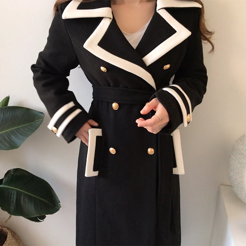 Korean Chic Temperament Large Lapel Contrast Color Edging Metal Double-breasted Straps Waist Long-sleeved Woolen Coat Women
Korean Chic Temperament Large Lapel Contrast Color Edging Metal Double-breasted Straps Waist Long-sleeved Woolen Coat Women