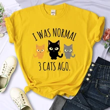 I Was Normal 3 Cats Ago Print T-shirts Female Casual Multicolor Tee Clothing Hip Hop Trendy Short Sleeve Summer O-Neck T Shirt
