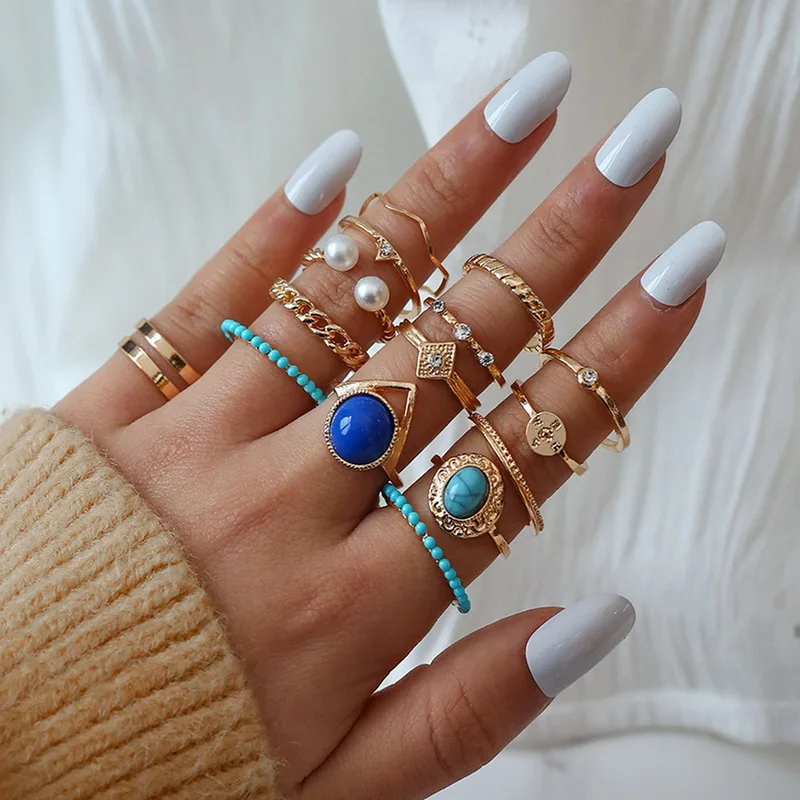Bohemian Gold Chain Rings Set Colorful Stone Rings Set Combination Ring Set Cool Ring Metal Women Girl Fashion Jewelry
Bohemian Gold Chain Rings Set Colorful Stone Rings Set Combination Ring Set Cool Ring Metal Women Girl Fashion Jewelry