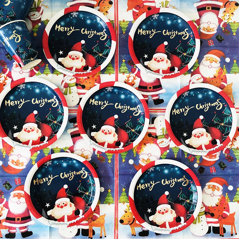 Christmas Party Disposable Tableware Set Merry Xmas Santa Claus Paper Plates Cups Napkins for New Year Christmas Party Supplies
Christmas Party Disposable Tableware Set Merry Xmas Santa Claus Paper Plates Cups Napkins for New Year Christmas Party Supplies