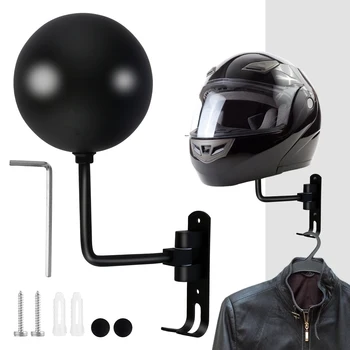 Motorcycle Helmet Rack Wall Mount Stain Steel Helmet Holder 180 Rotation Helmet Hanger with Double Hook Bike Helmet Holder