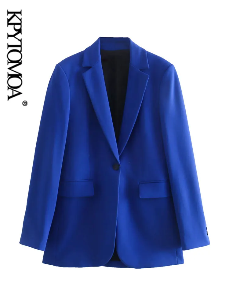 

KPYTOMOA женский модный приталенный Блейзер на пуговицах спереди, пальто, винтажная женская верхняя одежда с длинным рукавом и карманами с клап...