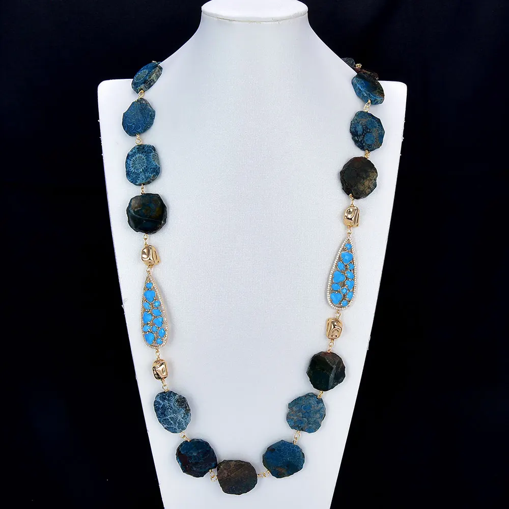G-G Freeform Chunky Blue Colour Rainbow Snow Coral Jades Turquoises Blue CZ Connector Long Station Lady Necklace
G-G Freeform Chunky Blue Colour Rainbow Snow Coral Jades Turquoises Blue CZ Connector Long Station Lady Necklace