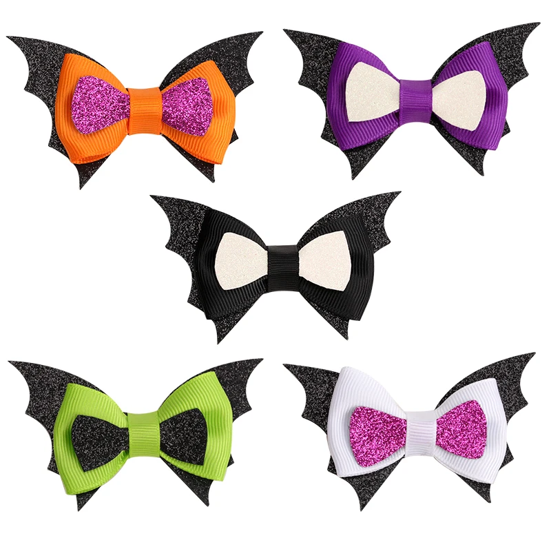 

2022 Halloween Hair Bows Glitter Cartoon Ghost Spider Bat Hairpins Clips For Girls Kids Party Hairgrips Accessories Decoration