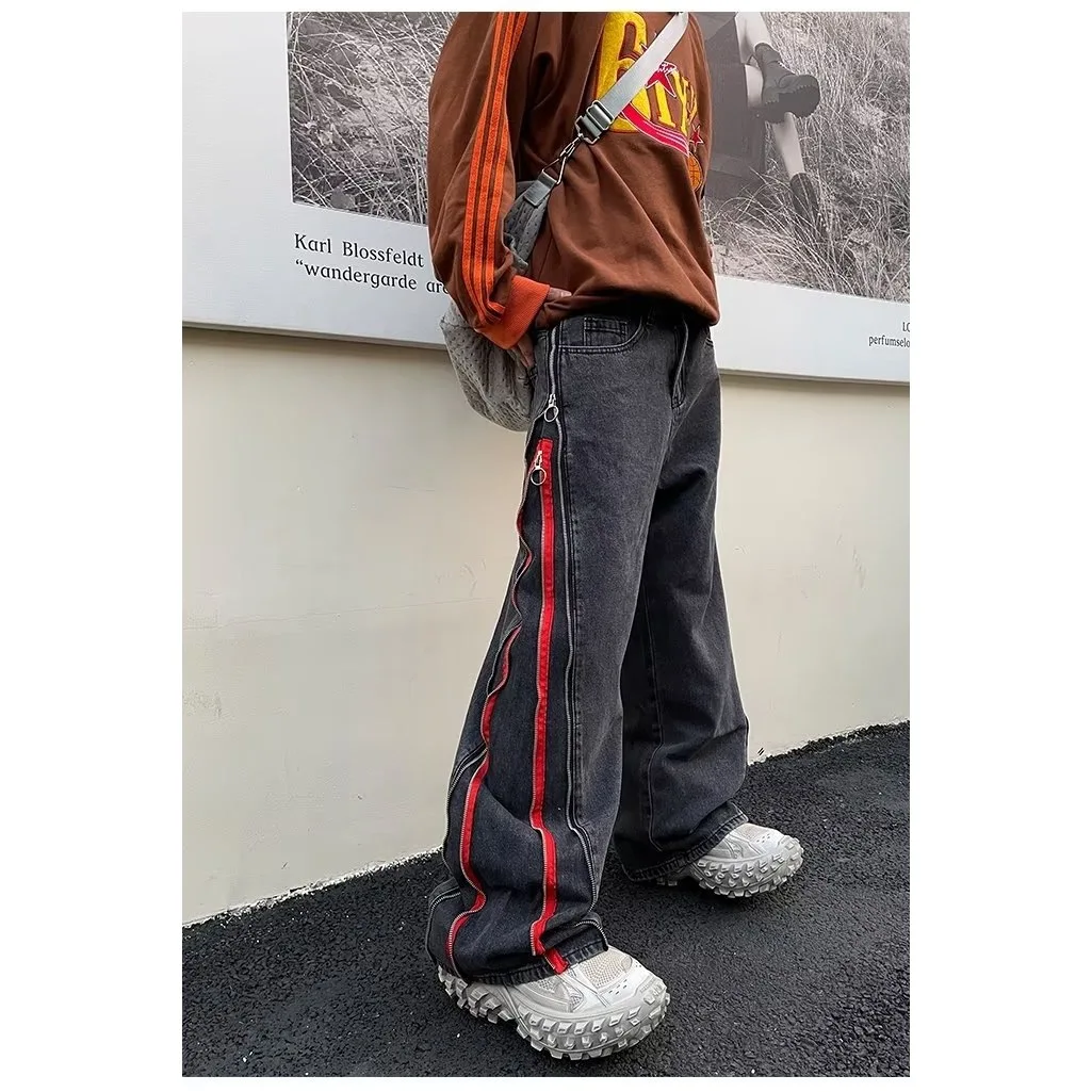 American hiphop pants men's ins trendy retro street high street vibe black red double zipper jeans
American hiphop pants men's ins trendy retro street high street vibe black red double zipper jeans