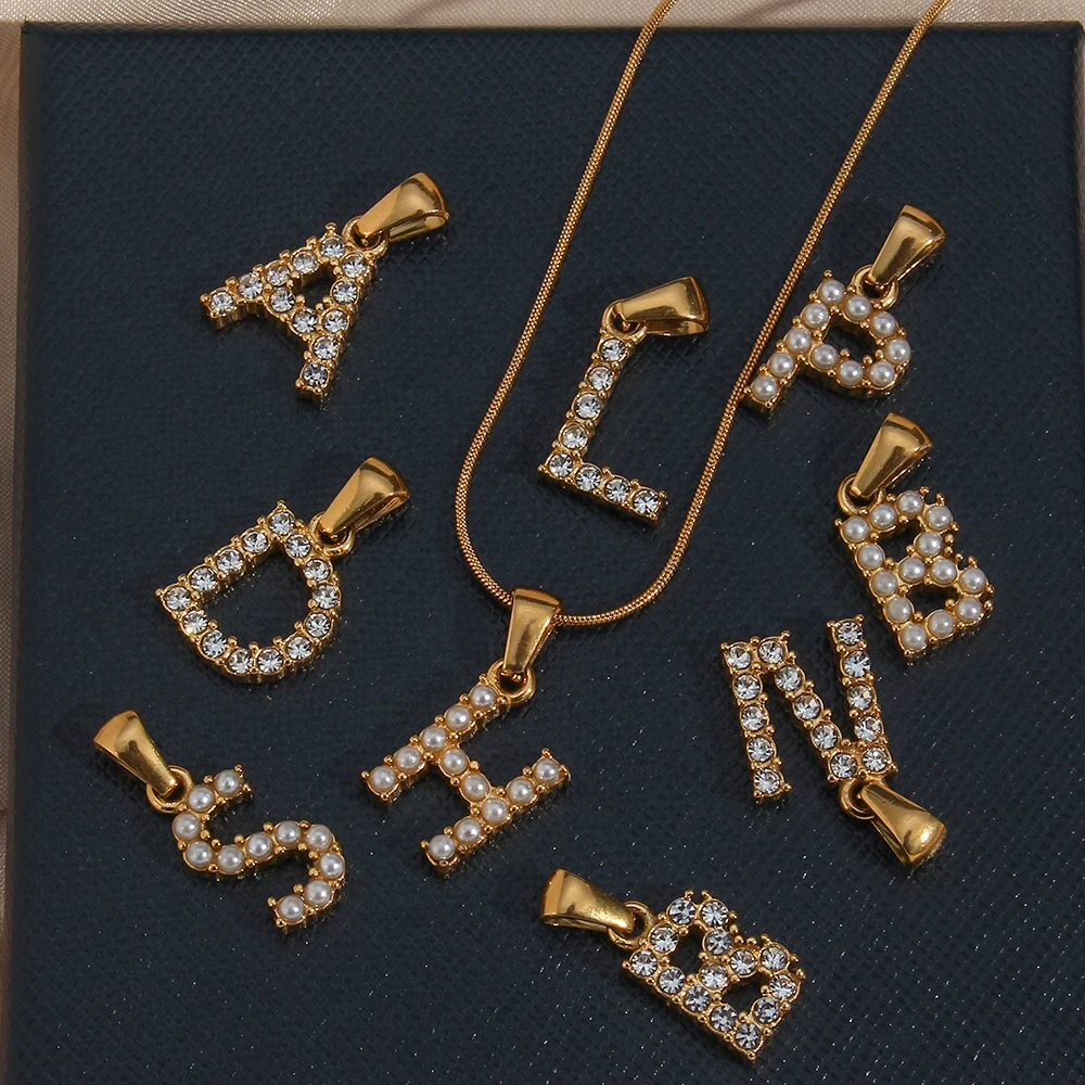 High Quality Stainless Steel PVD Plating 26 Initial Necklace Charm Zircon Pearl Letter Pendants For Necklace Earring Accessries
High Quality Stainless Steel PVD Plating 26 Initial Necklace Charm Zircon Pearl Letter Pendants For Necklace Earring Accessries