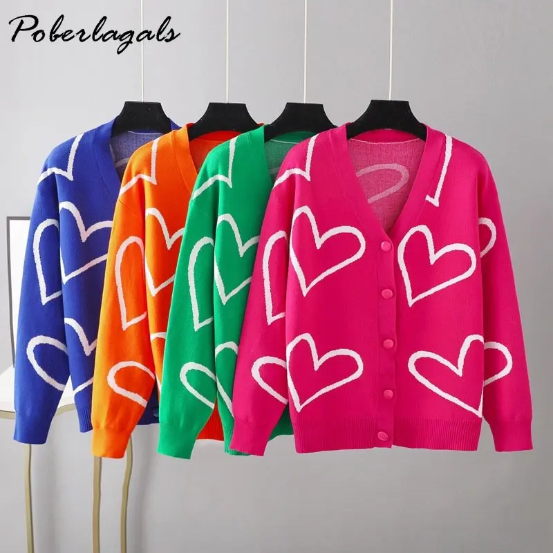 Heart Pattern Knit drop shoulder Cardigan Women Autumn 2022 korean V-neck Long Sleeve Loose Sweater Female Oversized Cardigan
Heart Pattern Knit drop shoulder Cardigan Women Autumn 2022 korean V-neck Long Sleeve Loose Sweater Female Oversized Cardigan