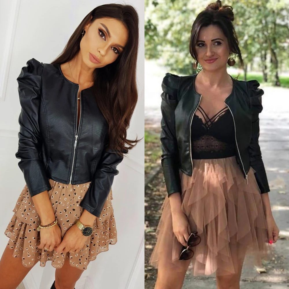 Женская короткая куртка на молнии, черная элегантная приталенная куртка из искусственной кожи, осень 2022
Женская короткая куртка на молнии, черная элегантная приталенная куртка из искусственной кожи, осень 2022