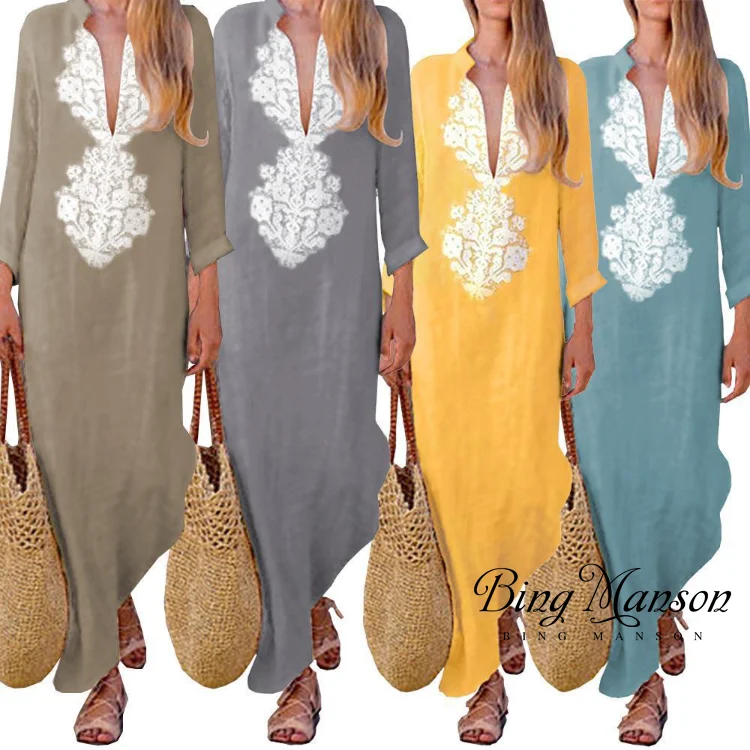 Autumn New Women's Long Sleeve Cotton Linen V-Neck Loose Casual Fashion Dress Elegant Beach Street Clothing Women's Wear
Autumn New Women's Long Sleeve Cotton Linen V-Neck Loose Casual Fashion Dress Elegant Beach Street Clothing Women's Wear