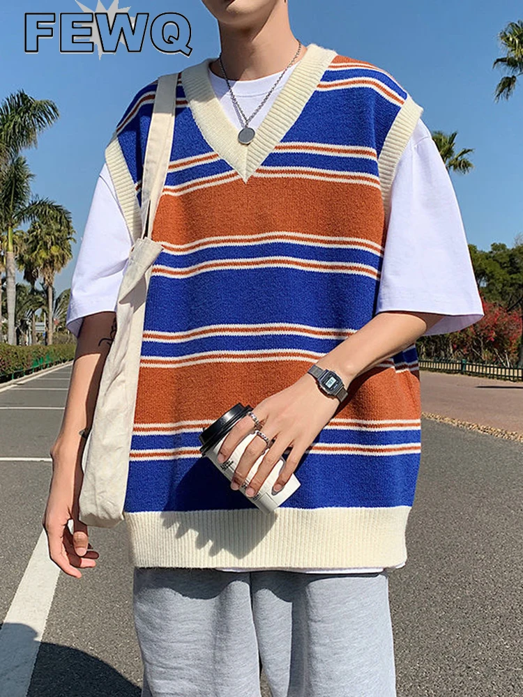FEWQ 2023 Autumn Men's Korean Chic Sweater Vest New Trendy V-neck Loose Striped Contrast Color Vests Male Sleeveless Top 24A510
FEWQ 2023 Autumn Men's Korean Chic Sweater Vest New Trendy V-neck Loose Striped Contrast Color Vests Male Sleeveless Top 24A510