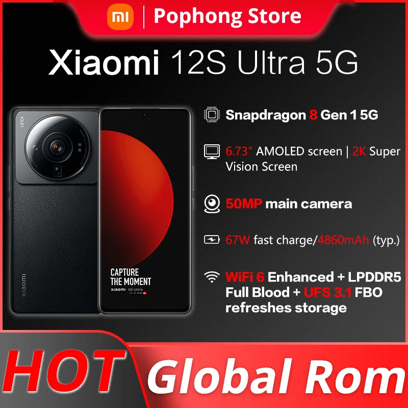 Global Rom Xiaomi 12S Ultra MobilePhone 6.73 inch 2K AMOLED 120Hz flexible display Snapdragon Gen 8+ Octa Core 67W Charger NFC
Global Rom Xiaomi 12S Ultra MobilePhone 6.73 inch 2K AMOLED 120Hz flexible display Snapdragon Gen 8+ Octa Core 67W Charger NFC