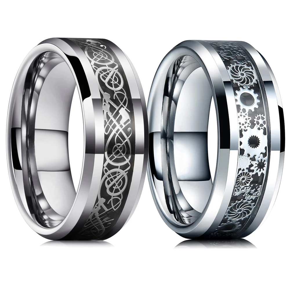 Trendy 8mm Men Black Tungsten Wedding Ring Vintage Punk Mechanica Gear Wheel Stainless Steel Ring Inlay Black Carbon Fiber Rings
Trendy 8mm Men Black Tungsten Wedding Ring Vintage Punk Mechanica Gear Wheel Stainless Steel Ring Inlay Black Carbon Fiber Rings