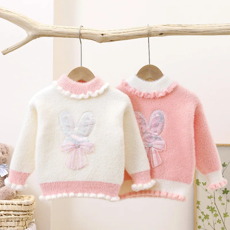 Warm Mink Wool White Pink Mid-neck Sweater Winter Girls New Thick Cartoon Rabbit Embroidered Baby Children's Wear
Warm Mink Wool White Pink Mid-neck Sweater Winter Girls New Thick Cartoon Rabbit Embroidered Baby Children's Wear