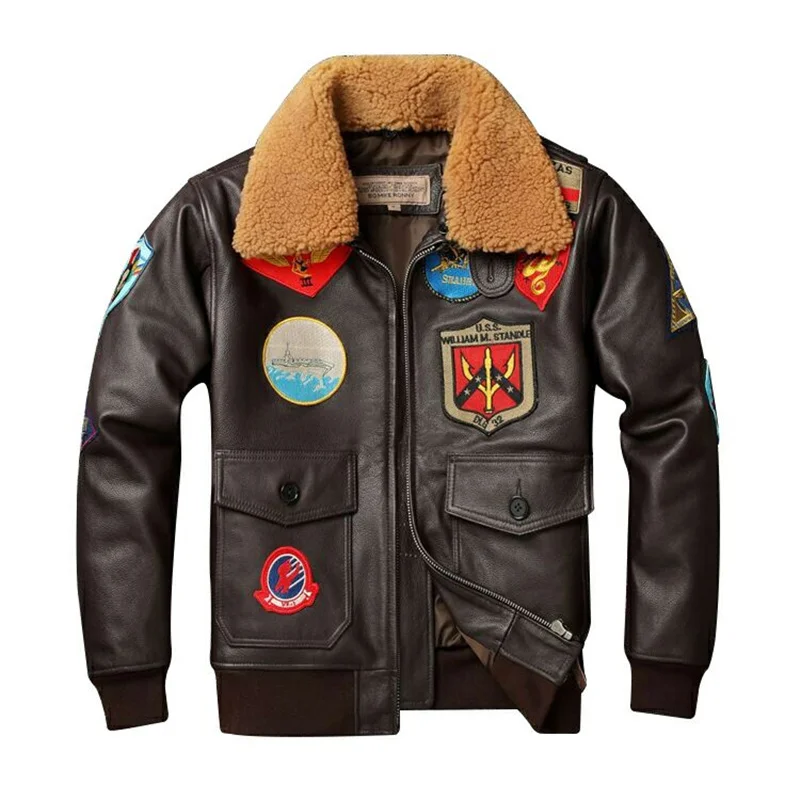 Летная кожаная куртка Air Force G1, Мужская шерстяная куртка с воротником, верхний слой из воловьей кожи и хлопка, пистолет, как у Тома
Летная кожаная куртка Air Force G1, Мужская шерстяная куртка с воротником, верхний слой из воловьей кожи и хлопка, пистолет, как у Тома