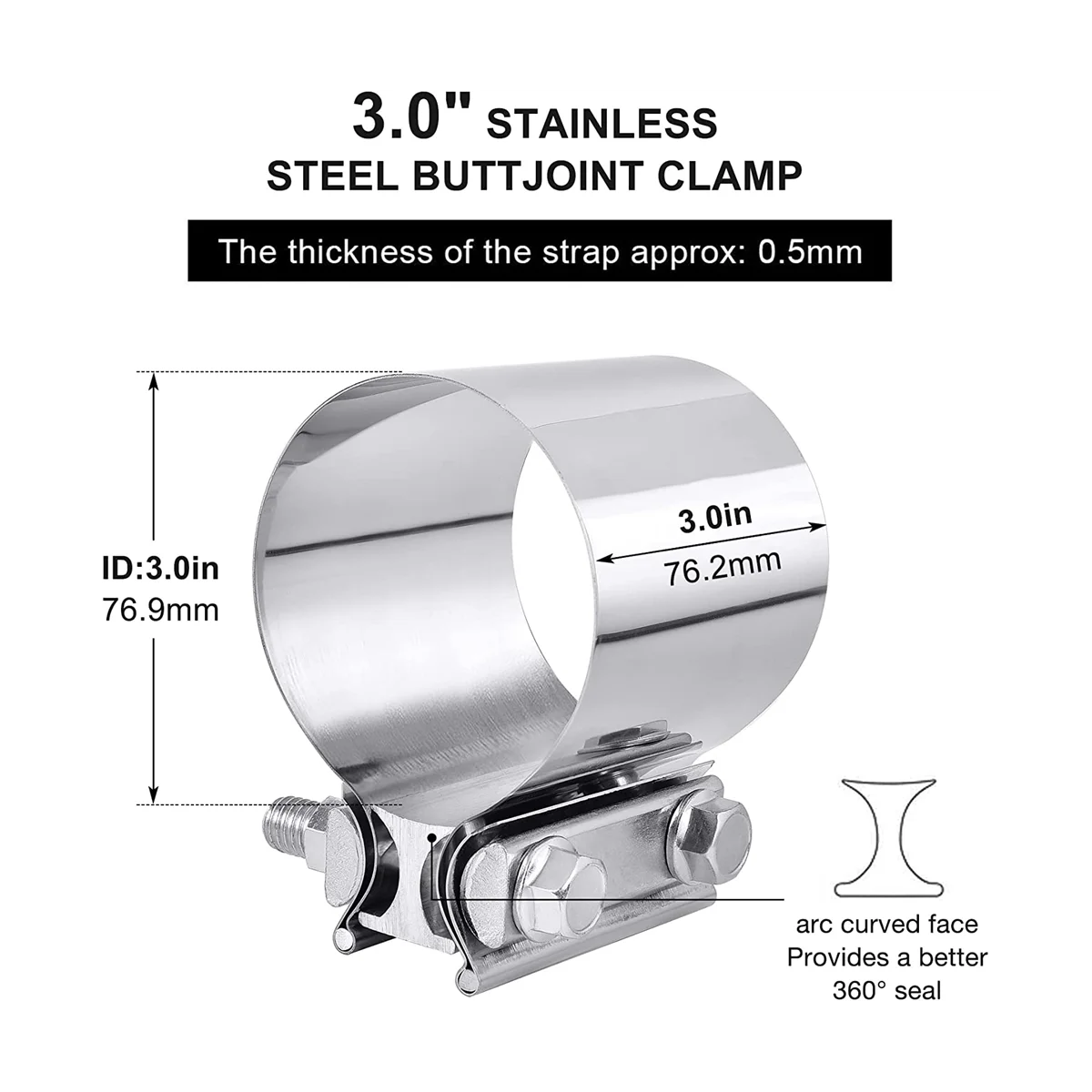 3 Inch Exhaust Clamp, 76mm Butt Joint Exhaust Pipe Muffler Band Clamp Sleeve Coupler Stainless Steel (2Pcs)
3 Inch Exhaust Clamp, 76mm Butt Joint Exhaust Pipe Muffler Band Clamp Sleeve Coupler Stainless Steel (2Pcs)