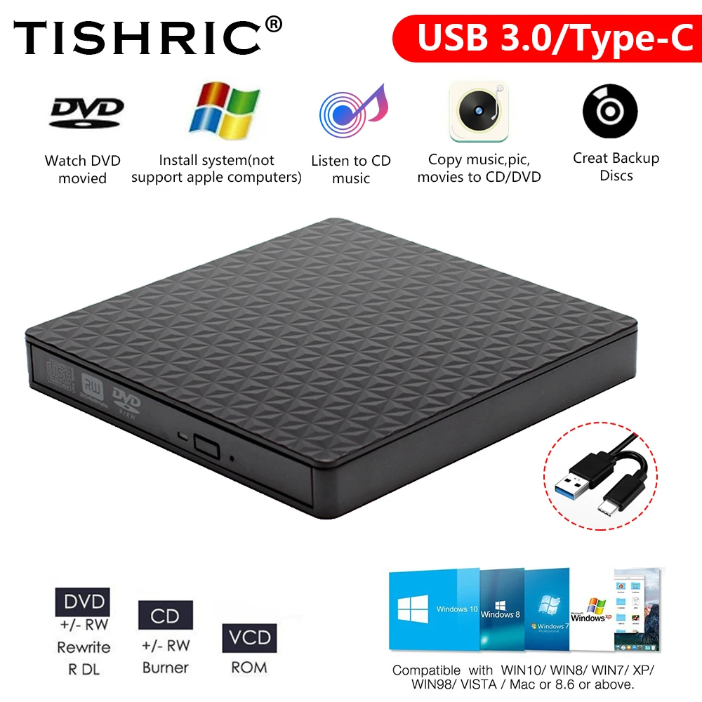Внешний привод DVD-CD TISHRIC, USB 3.0 кабель Type C, портативный DVD-проигрыватель для Macbook, ноутбуков, ПК, окон, DVD-привод
Внешний привод DVD-CD TISHRIC, USB 3.0 кабель Type C, портативный DVD-проигрыватель для Macbook, ноутбуков, ПК, окон, DVD-привод